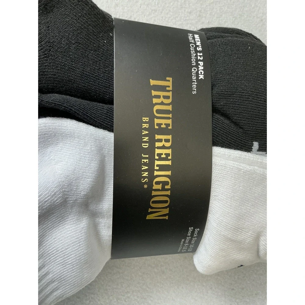 True Religion Mens 12 Pack Quarter Socks Cushioned Black White Gray 10-13‎